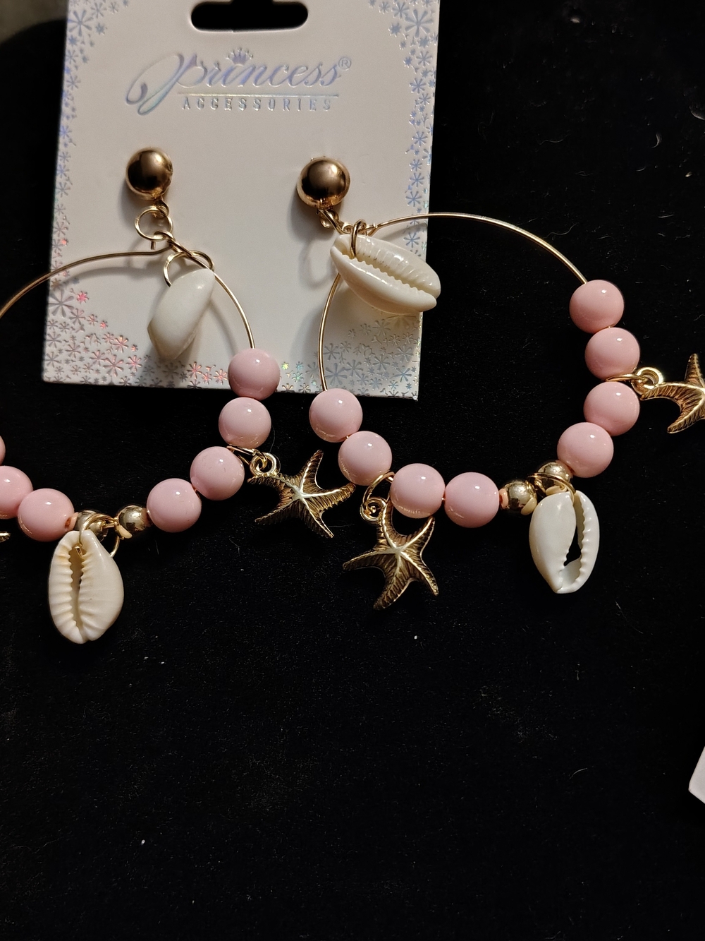 Pink Beaded Hoop Earrings with Shell & Starfish Charms